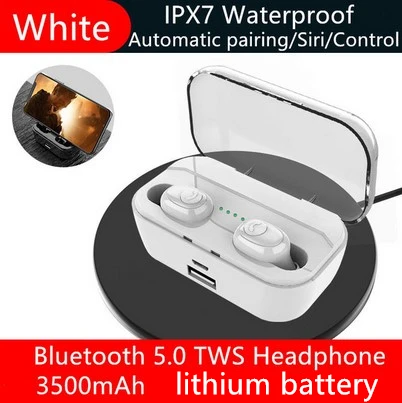 Light-White TWS IPX7 водонепроницаемый 3500 мАч Мини беспроводной Bluetooth 5,0 спортивные наушники микрофон наушники для Iphone samsung Xiaomi huawei 7 8 6 X XR - Цвет: Light-White