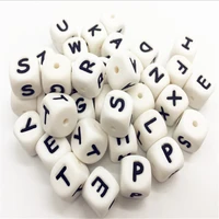 26pcslot silicone letter beads baby teether for name on pacifier chain clips 12mm chewing alphabet beads necklace teething toys