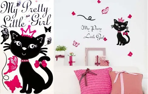 Mix Wholesale Order My Pretty Little Girl Black Cat Pink Butterflies Wall Sticker Quote Vinyl Saying Decal | Дом и сад