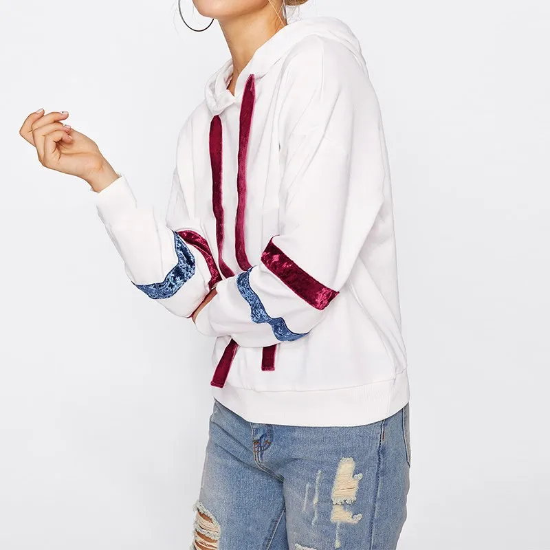 Women Hoodies Sweatshirts 2017 Autumn Fashion Hooded Tops Female Casual Loose Long Sleeve Splice Leisure Sexy Blusas Pullover | Женская