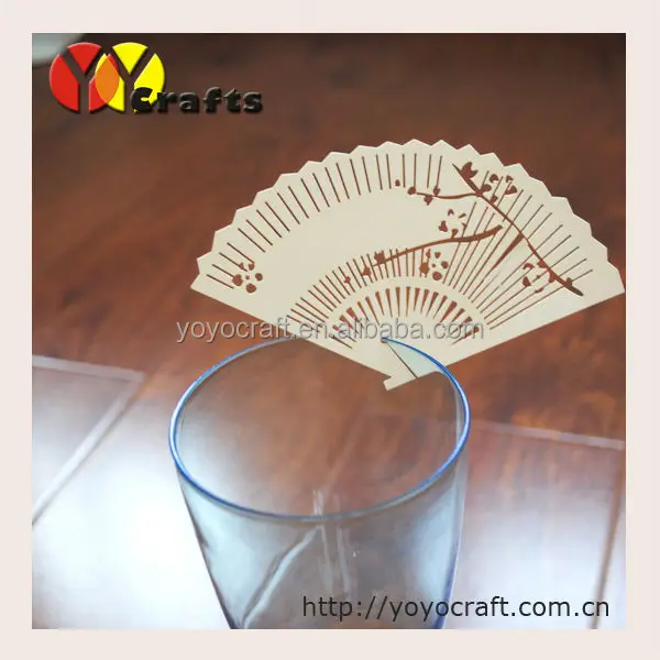 

PLC037--100pcs Wedding Decoration Place Card Fan Shape Names Card on Wine Glass Free Logo