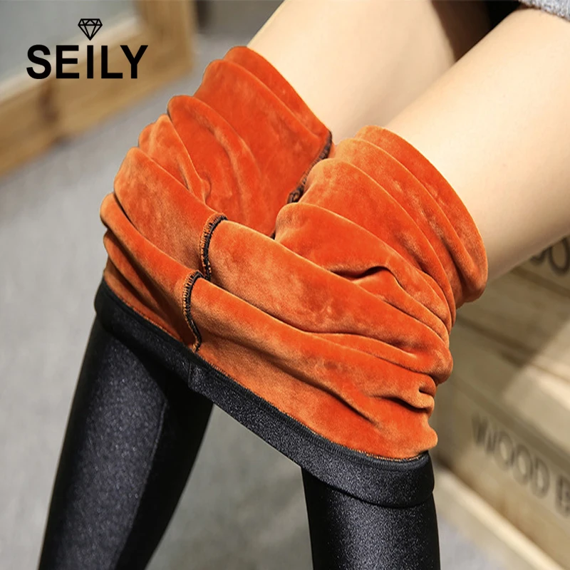 

Seily Plus Size Black Warm Fleece Lined Leggings Winter Stretch Thicker Thermal Velvet Leggings Compression Slim Thermo Leggins