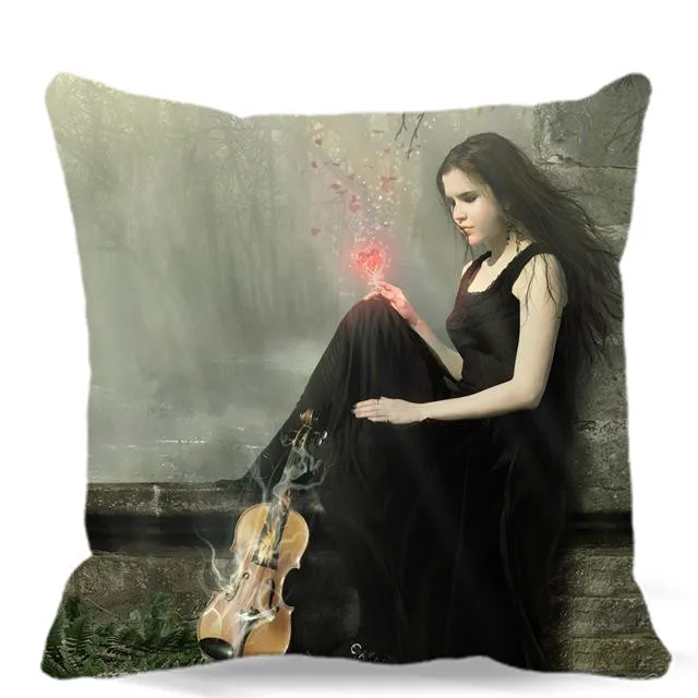 Наволочка для подушки из хлопка и полиэстера с рисунком девушки в белом тумане