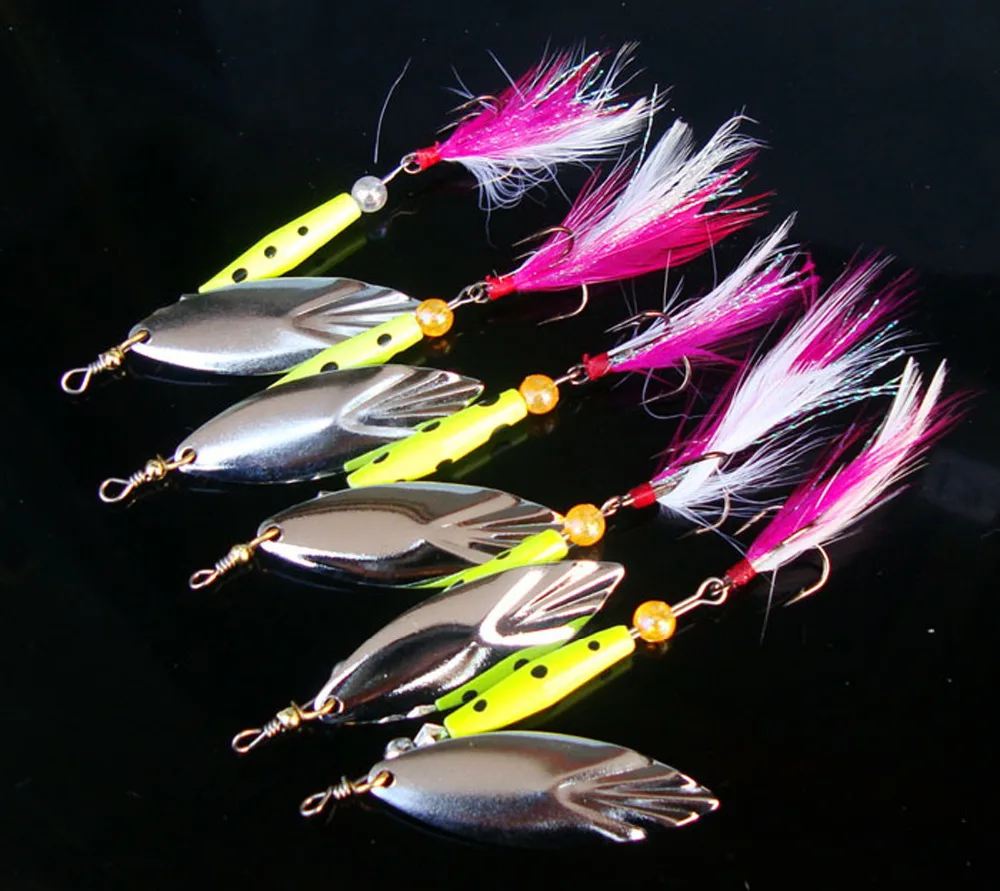 

10PCS Fishing Fish Fly Feather Treble Hook Spinner Spoon Lure baits 10g