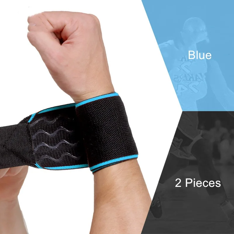 Blue 1 пара напульсников, Спортивная Повязка для запястья, обертывания, фитнес-Палм, подтяжки для тенниса, баскетбола, тяжелая подтяжка, нескользящая повязка на руку - Цвет: Blue