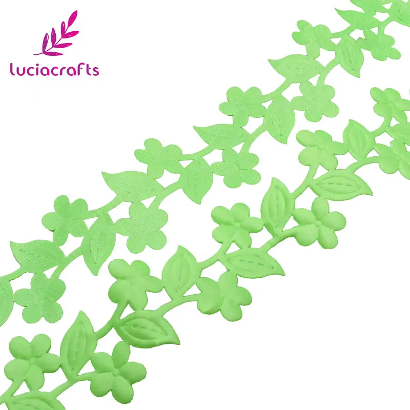 Lucia crafts 2y/lot " 28 мм разноцветный Вариант Цветок/Листья лента Швейное Ремесло кружевная отделка DIY аксессуары ручной работы P0703 - Цвет: Green