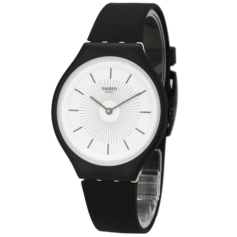 Swatch Серия кожи Стильные черные кварцевые часы для мужчин и женщин SVUB100|Кварцевые