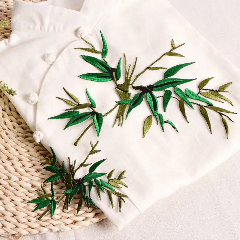 Зеленая бамбуковая нашивка сделай сам ремонт отверстий вышивка термоклейкая