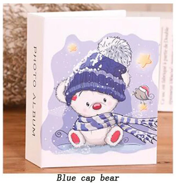 Blue cap bear 6 дюймов фотоальбом с милыми изображениями героев мультфильмов хранения вставка страницы альбома для влюбленных, задний фон для детской и свадебной книга воспоминаний альбом нетканого полотна - Цвет: Blue cap bear