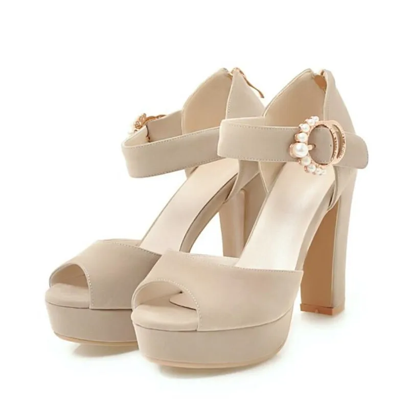 Women sandals Summer New pattern fashion Pearl Super high heel Fish mouth Women sandals black sexy Waterproof Sandals size 34-43