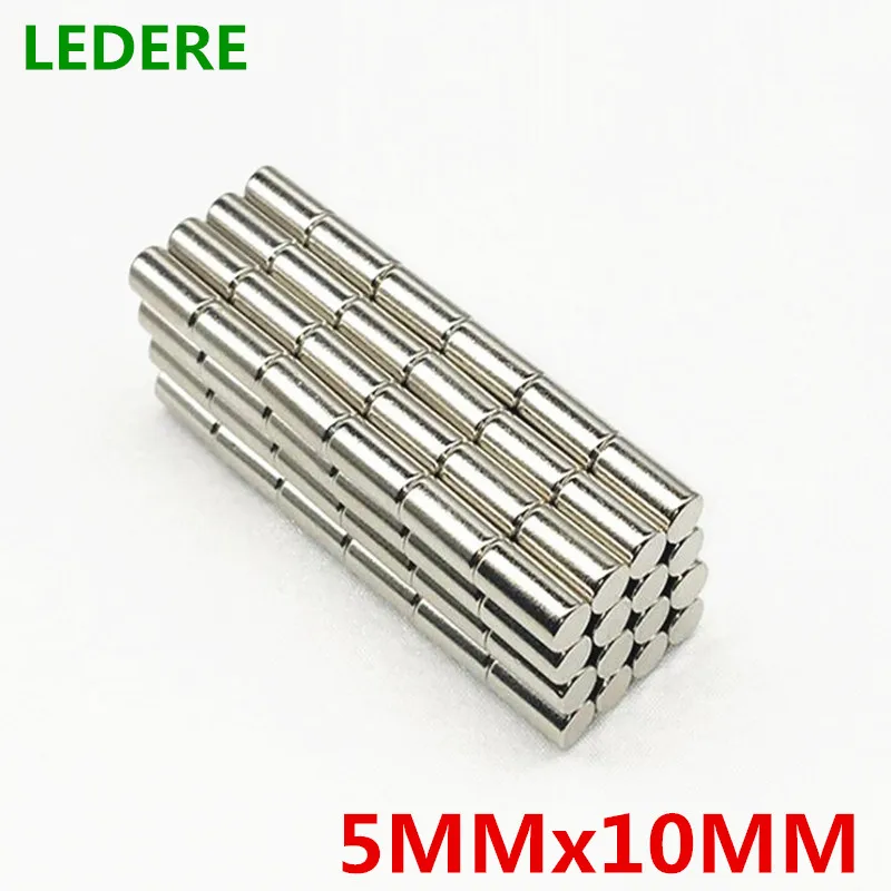 Супермощный круглый неодимовый магнит LEDERE 50 шт. 5 мм x 10 N35 редкоземельный