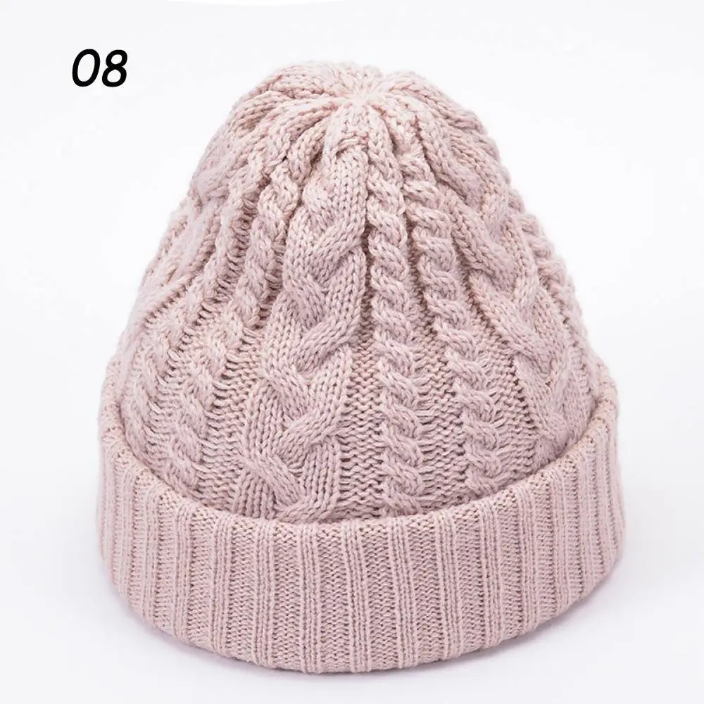08 Pink Khaki Hat Sparsil,, унисекс, зимняя вязаная шапка для женщин, одноцветные шапки, твист, Толстая теплая шапка с черепом, Мужская одноцветная шапка с нитью - Цвет: 08 Pink Khaki Hat