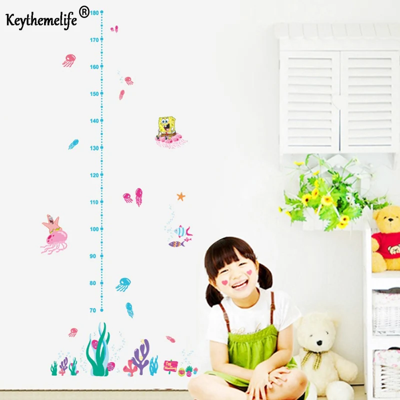 Дети высота Ch Книги по искусству стены Стикеры Home Decor C Ун Губка Боб правитель