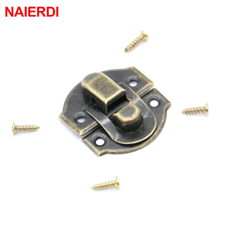 

10PCS NAIERDI Antique Metal Lock 21x20mm Wooden Jewelry Box Decorative Padlock Hasps Latch With Screws Furniture Hardware