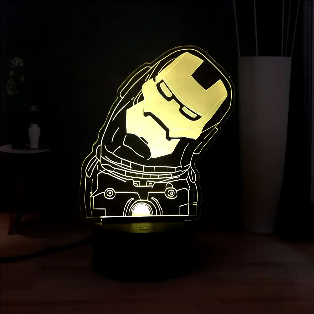 Новый мультфильм Marvel 3D Q супер Железный человек Иллюзия LED 7 цветов Изменение