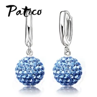 hot sale multi colors 1 pair real pure 925 sterling silver austrian pave disco ball hoop lever back earring woman jewelry