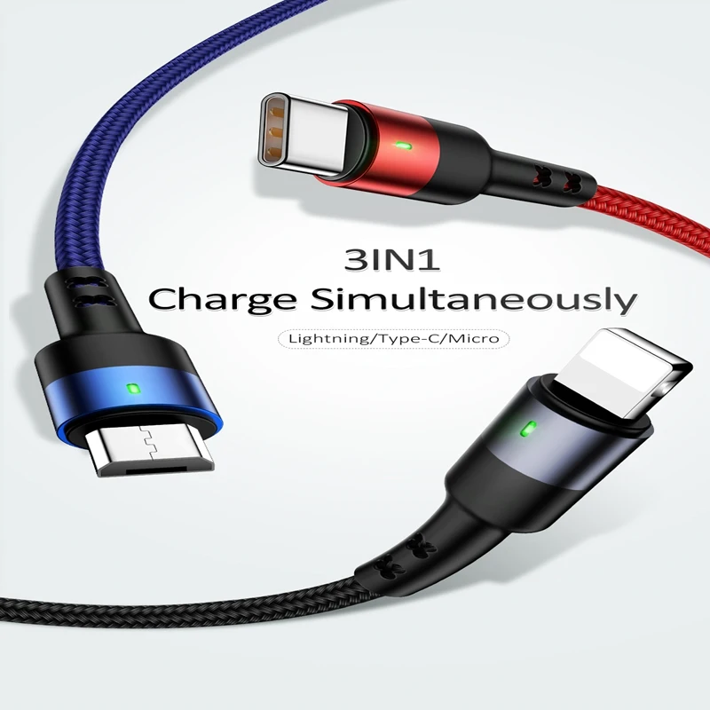 3 в 1 USB кабель для мобильного телефона USAMS Micro Type C зарядный освещения зарядное