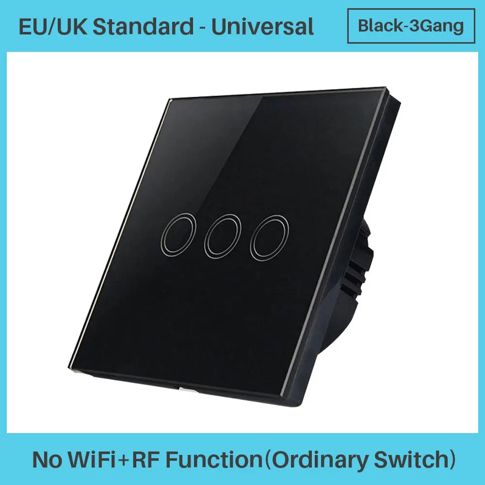 Black Ordinary 3Gang WiFi умный сенсорный переключатель Панель ЕС Великобритания стандарт WiFi+ RF через приложение управление Умный дом Голосовое управление с Amazon Alexa Google Home Mini - Цвет: Black Ordinary 3Gang