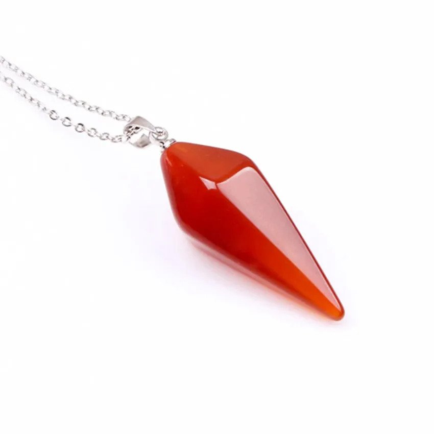 Ожерелье-цепочка с кулоном из красного агата покрытое серебром шестиугольная