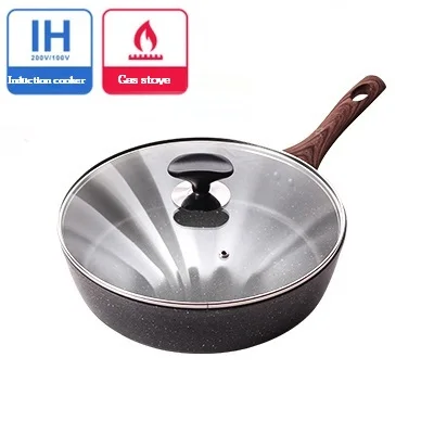 With lid 20 см/24 см/28 см антипригарная сковорода для стейка для блинов омлет из яиц утолщенный алюминиевый сплав сковорода вок медицинский камень кастрюля - Цвет: With lid