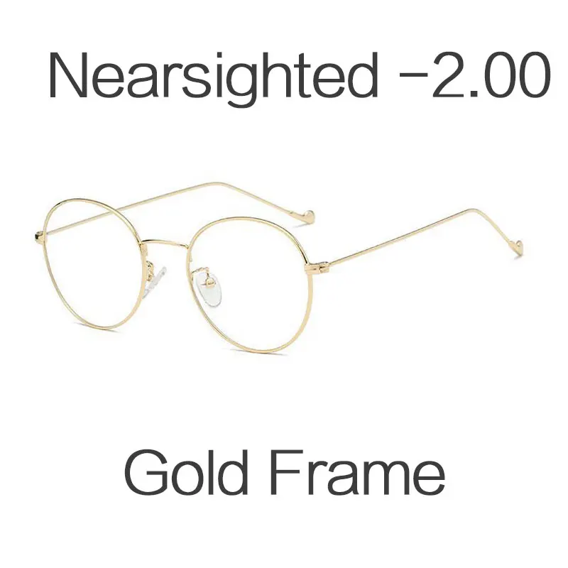 -2.00 HUHAITANG Round Nearsight Glasses Women Luxury Brand Anti Blue Light Computer Eye Glasses Frames For Men Clear Myopia Eyeglasses - Цвет оправы: -2.00
