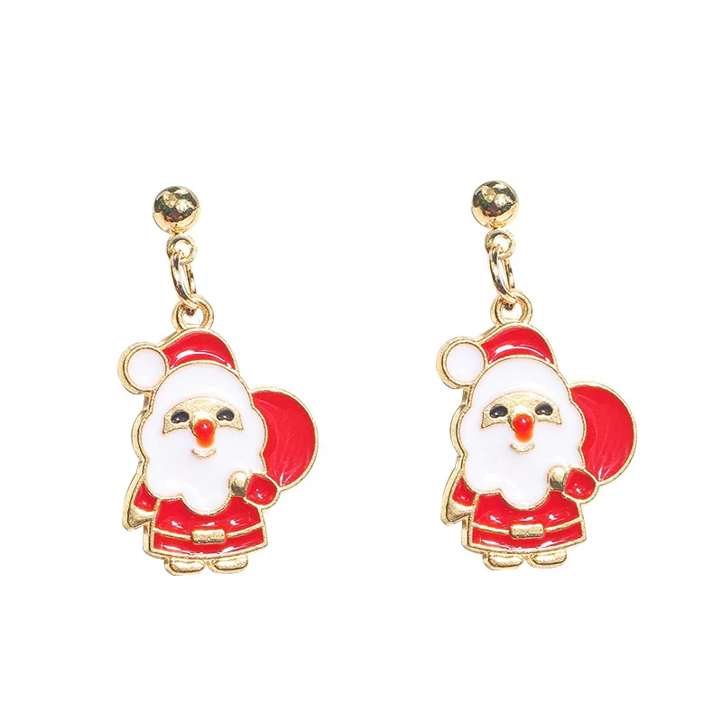 DoreenBeads серьги гвоздики золотой цвет белый и красный эмаль Рождественский Санта
