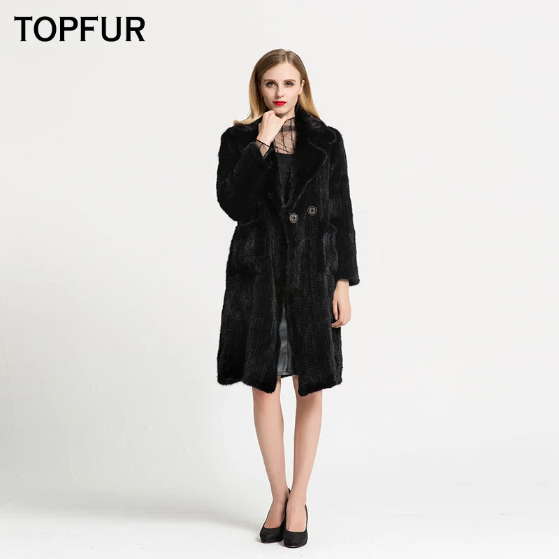 TOPFUR 2019 новые модные зимние женские длинные тканые пальто с воротником лацканами