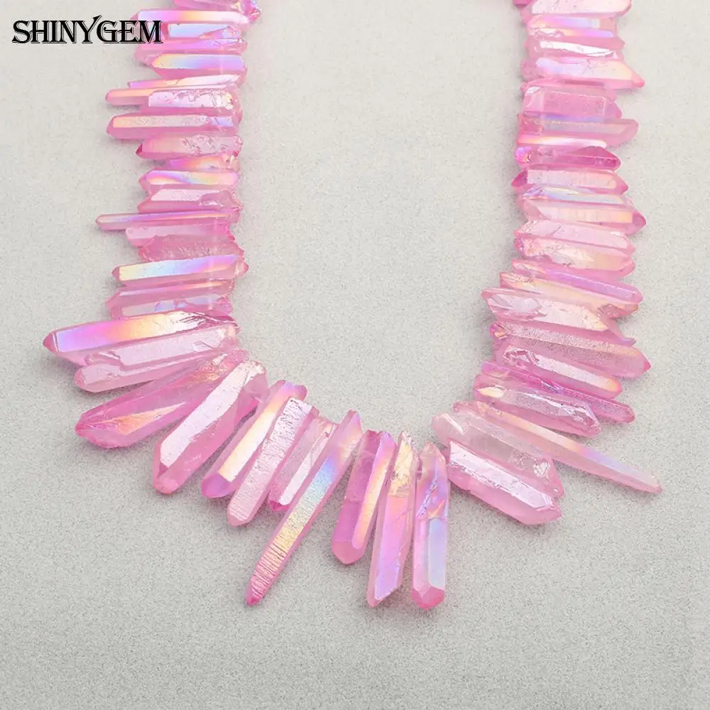 ShinyGem Wholesale Pink Crystal Pillar DIY Column Druzy Point Natural Stone Beads For Necklaces Jewelry Making 50pcs/Lot | Украшения и