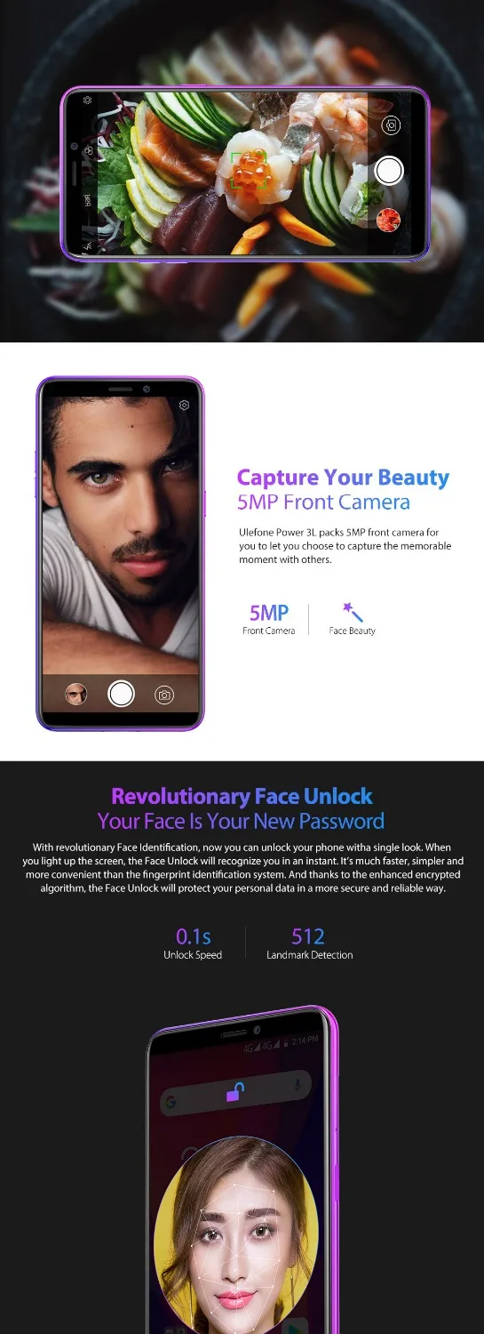 Мобильный телефон Ulefone power 3L 6 0 дюймов 18:9 Android 8 1 MTK6739 четыре ядра 2 ГБ 16 NFC 13 МП камера