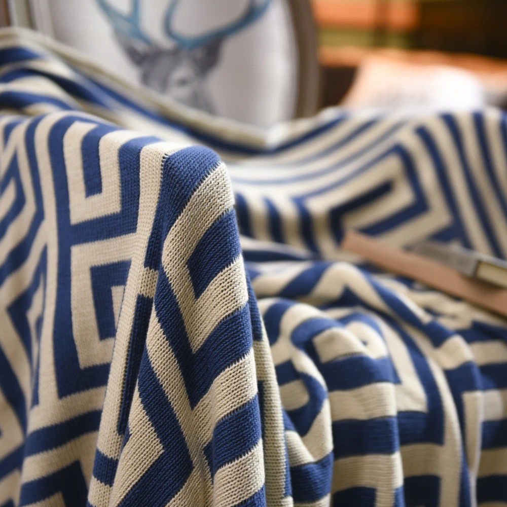 New Jacquard Sofa Knee Blanket Cotton Geometric Knitted Home Air conditioner Soft Throw Available on Both Sides | Дом и сад