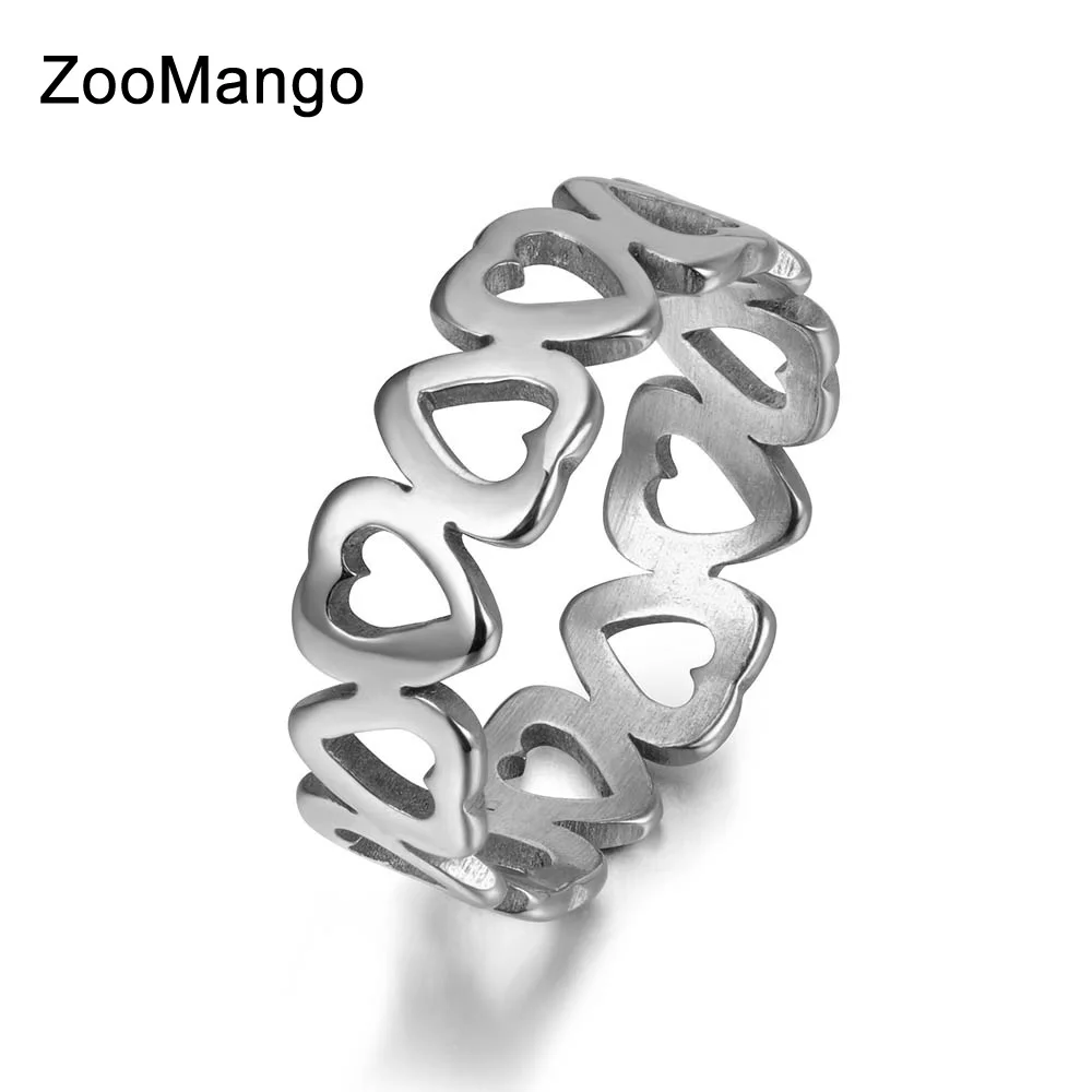 Zoomango 316L Нержавеющая сталь полые в форме сердца модные пары колец золото Цвет