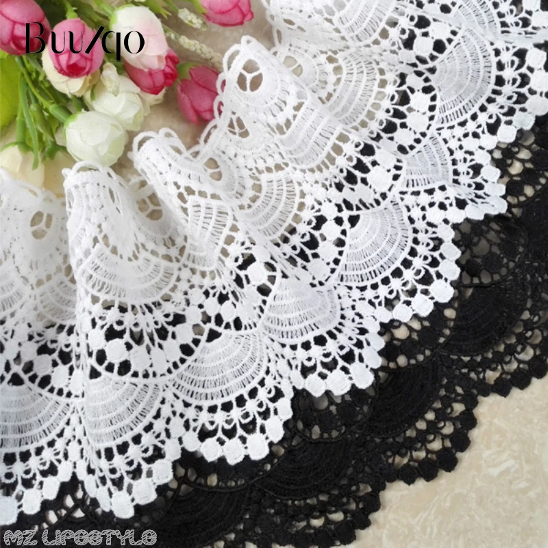

11-12cm Wide White and Black Water Soluble Milk silk Ribbon hollow Lace Trim Fabric for Christmas Sewing Bridal Wedding Crafts