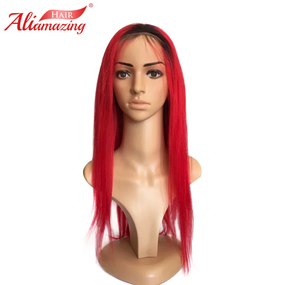 Ali Amazing Brazilian Silky Straight 150% Lace front Wig Remy Hair Ombre Red burgundy Human With Baby and Hairline | Шиньоны и парики
