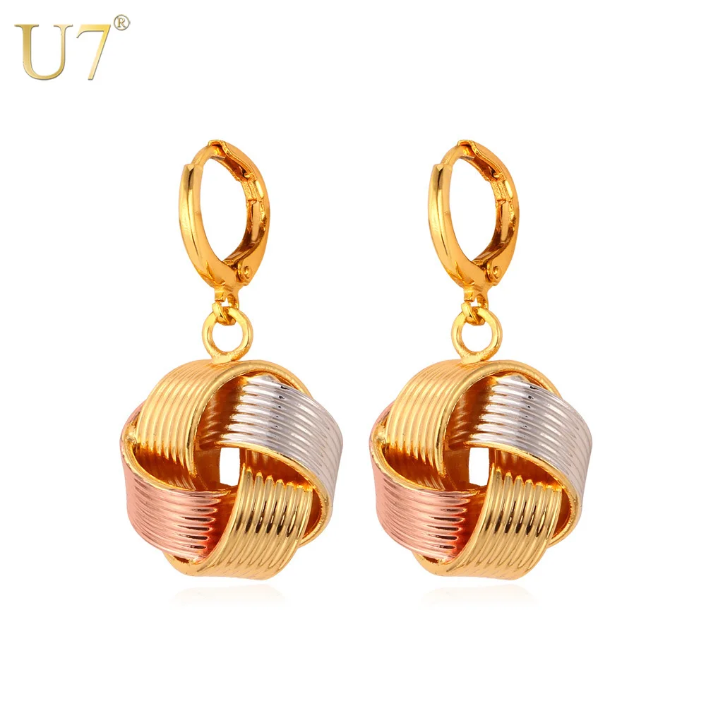 

U7 Round Shape Drop Earrings Wholesale Gold Color Brincos Ball Earrings For Women Lucky Jewelry E512