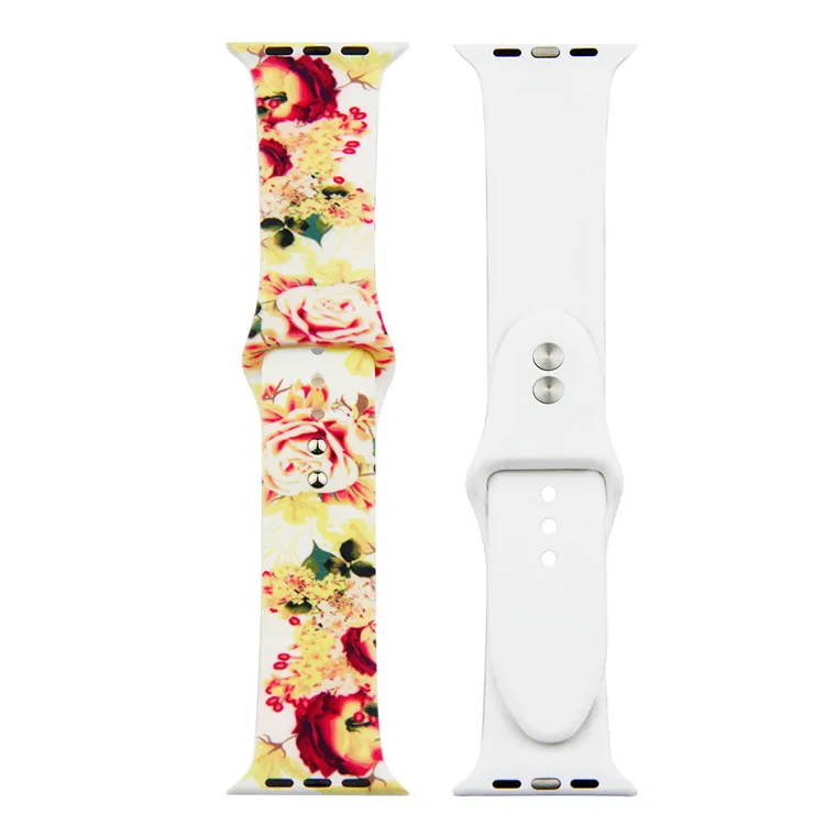 Новый силиконовый ремешок с цветочным принтом для Apple Watch 42 мм 38 спортивный iwatch