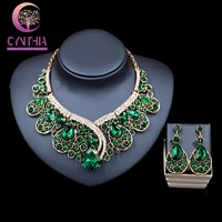 luxurious teardrop crystal bridal wedding jewelry sets rhinestone big necklace earrings sets hot sale tl034