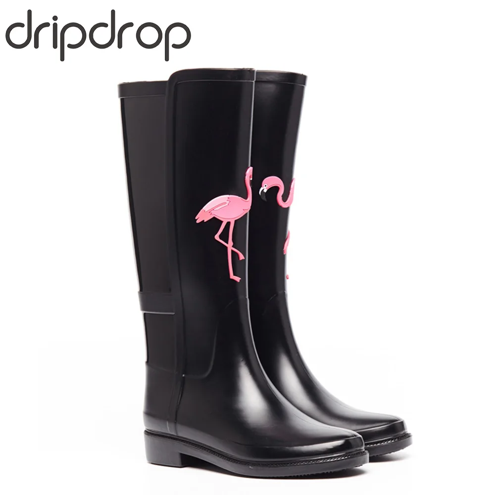 DRIPDROP Женские резиновые сапоги | Сапоги до колена с аппликацией Обувь весна