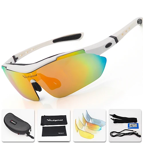 White Cycling Glasse VICTGOAL, очки для велоспорта, поляризационные, UV400, спортивные, для велоспорта, солнцезащитные очки для мужчин и женщин, очки для бега, велосипеда, 5 линз, очки для горного велосипеда - Цвет: White Cycling Glasse