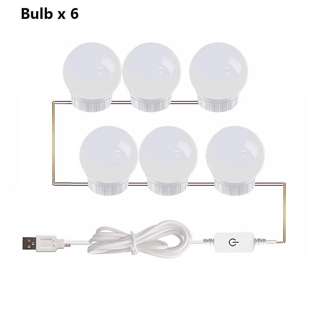 6 Bulbs Hollywood Vanity Mirror Lights Dressing Table Makeup Lighting USB Adapter LED Vanity Light with Dimmable Light Bulb for Bathroom - Испускаемый цвет: 6 Bulbs