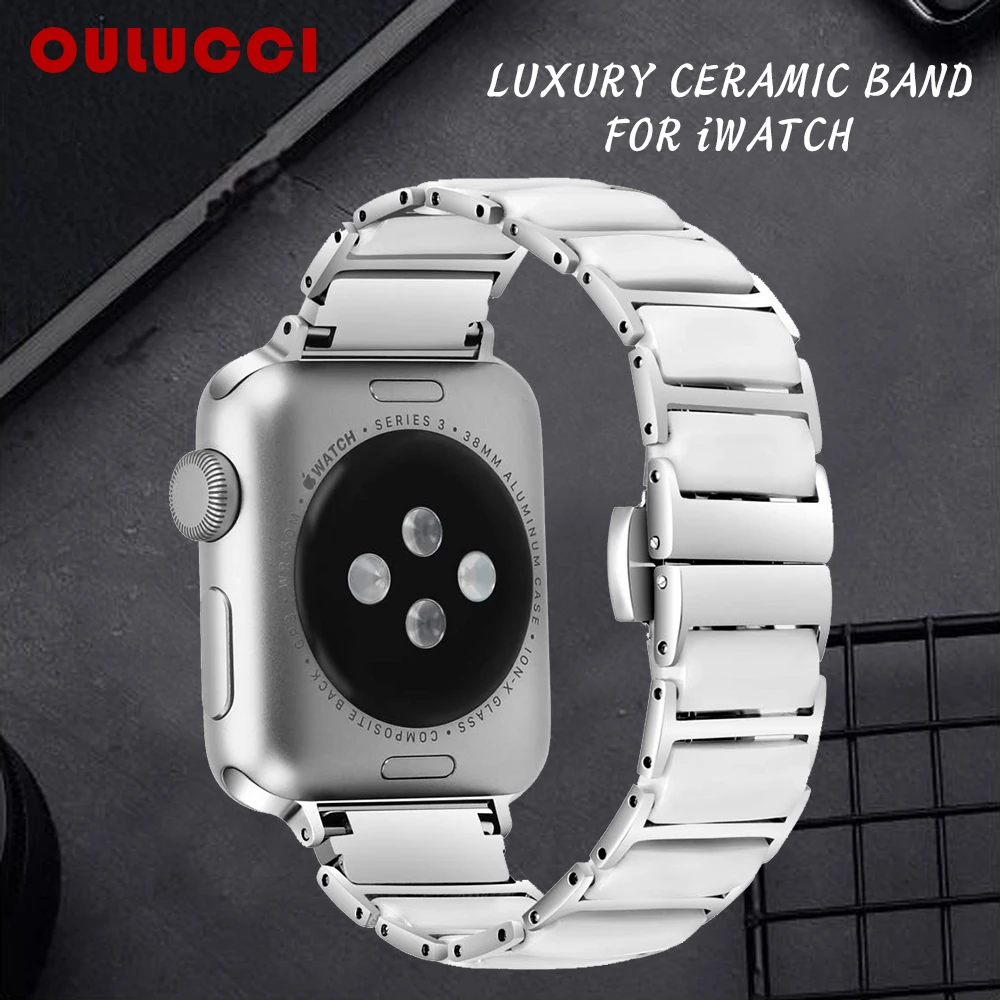 Oulucci ceramics для apple watch band 42 мм/38 мм 40 44 ремешок из нержавеющей стали с пряжкой iwatch series