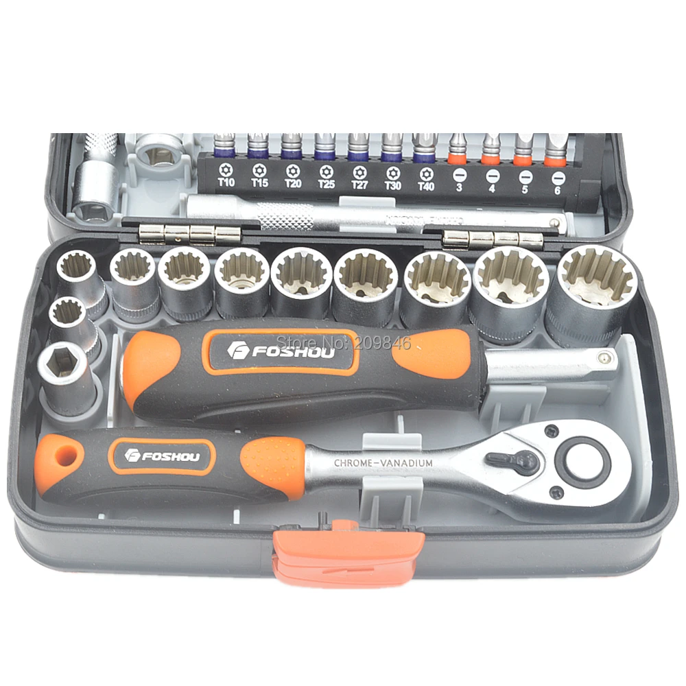 P073 FOSHOU FS-38 38PCS Industrial Mini socket ratchet wrench set 1/4 screwdriver head Auto Repair tools S2 material | Инструменты