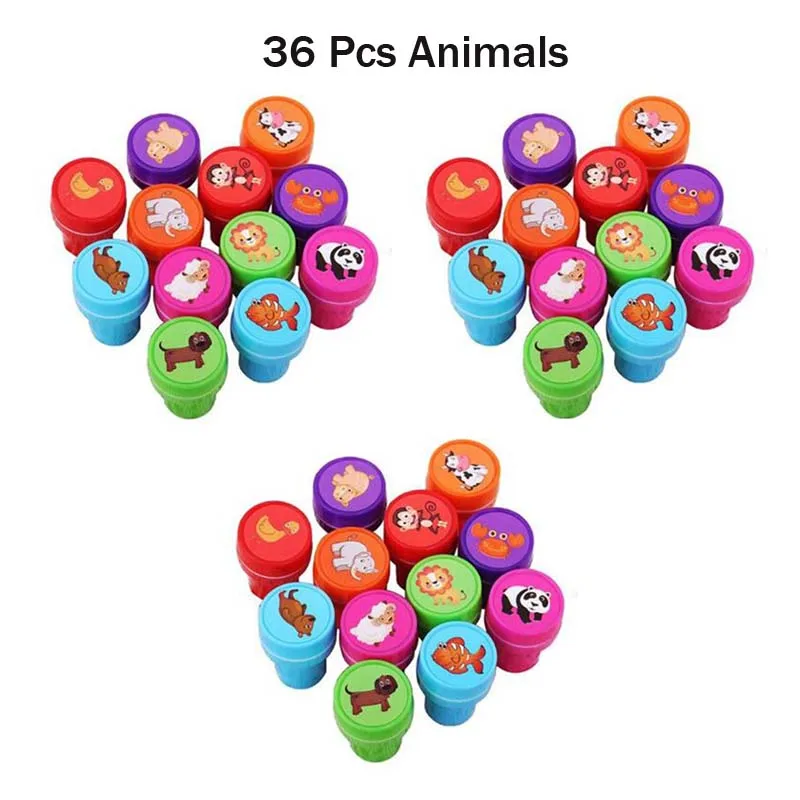 36Pcs Animals 36 шт самозаправляемые чернильные штампы для детей на день рождения сувениры для призы на день рождения подарок игрушки для мальчиков и девочек Рождественский подарок мешок наполнители для пиньяты - Цвет: 36Pcs Animals