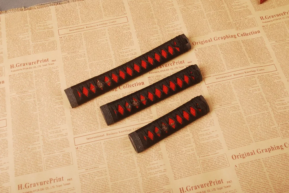 Exquisite Sword Accessories A Set of Tsuka Black Silk Ito &amp Red Rayskin Alloy Fuchi for Japanese Katana Wakizashi Tanto Handle | Дом и сад