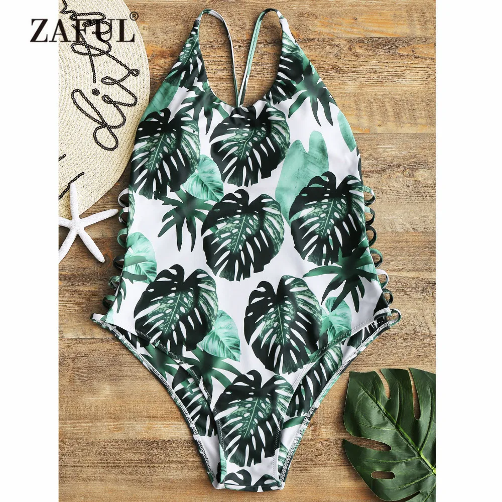 Женский слитный купальник ZAFUL купальный костюм размера плюс с отделкой в виде