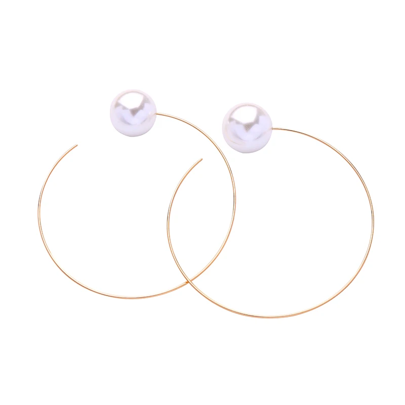 Классические простые золотистые серьги кольца имитация жемчуга большие круглые