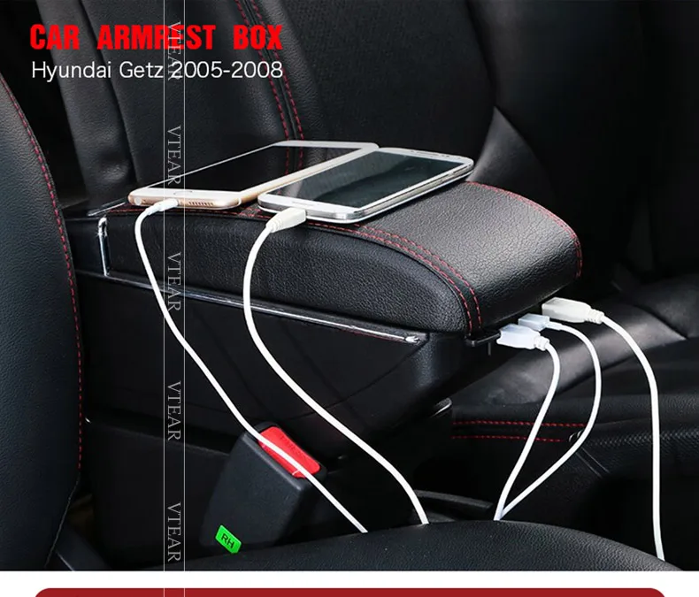 Vtear для hyundai getz аксессуары для подлокотников автомобиля подлокотник центральная консоль коробка для хранения внутренние части украшения аксессуары 2008 05 хендай гетц