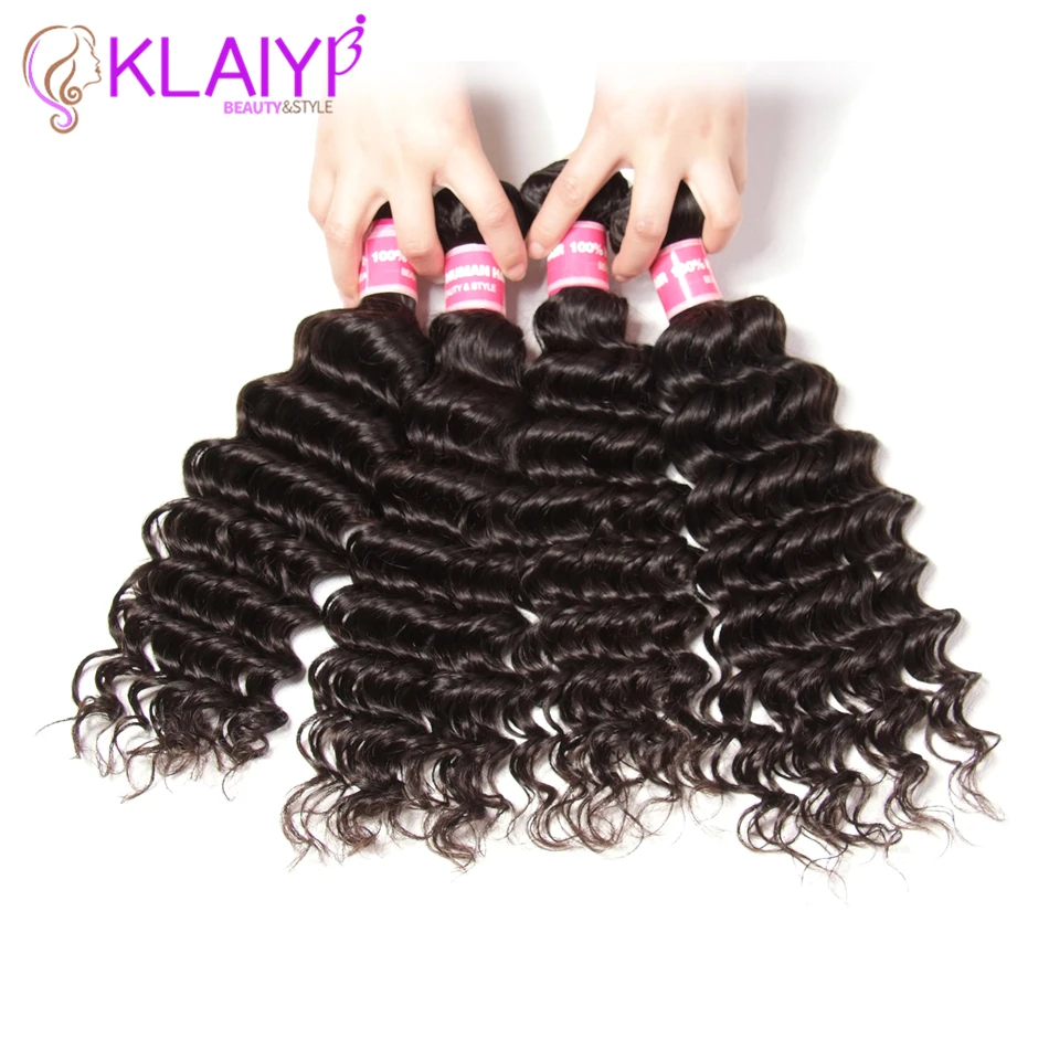 Klaiyi Hair Frontals Brazilian Hair Deep Wave Bundles With Frontal 13X4 Human Hair Lace Frontal With 4 Bundles Remy Hair Weave