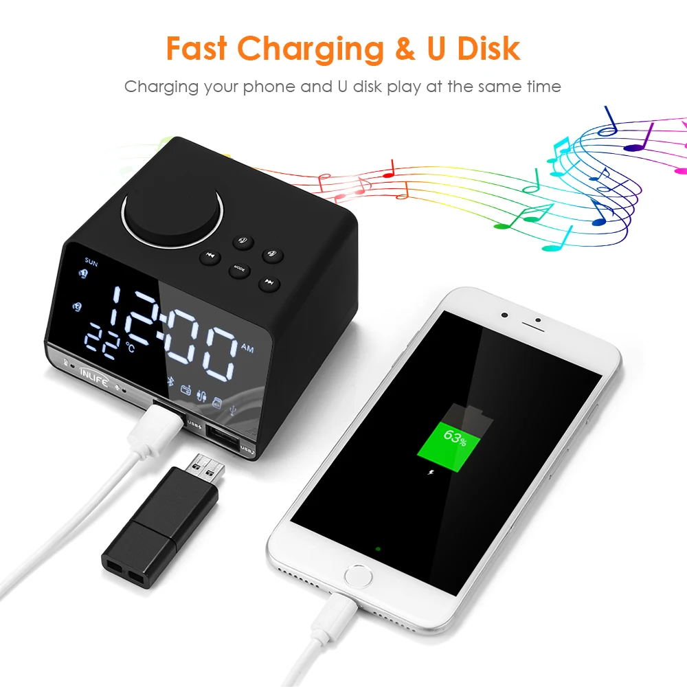 Inlife Bluetooth 4 2 радио будильник с динамиком портами usb светодиодный цифровой