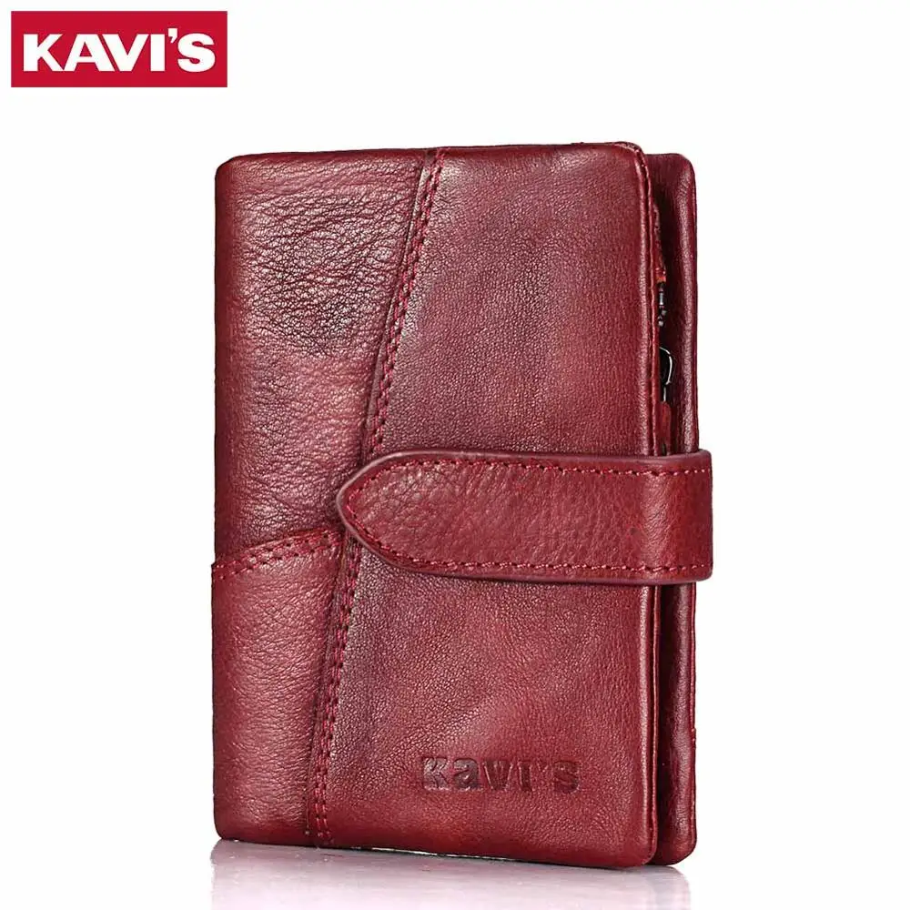 Red M KAVIS женский кошелек из натуральной кожи кошелек для монет и маленький Walet Portomonee Леди Деньги зеленая молния Perse держатель для карт Perse - Цвет: Red M