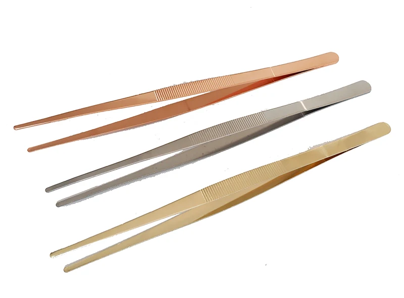 

Garnish Tongs Tweezer Tongs with Serrated Tips, Comfortable Ridged Handle Copper Plated/Gold Plated-20cm/25cm/30cm